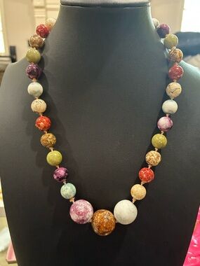 Antique Art Deco Czech Glass Picasso Bead Necklace